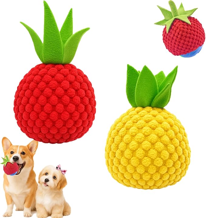 2Pcs Dog Ball Covers – Plush Tomato & Pineapple Sleeves for Interactive Dog Toys, Soft Durable Protectors for Automatic Rolling Bouncing Balls, Extend Toy Life, Fun for Small Medium Large Dogs