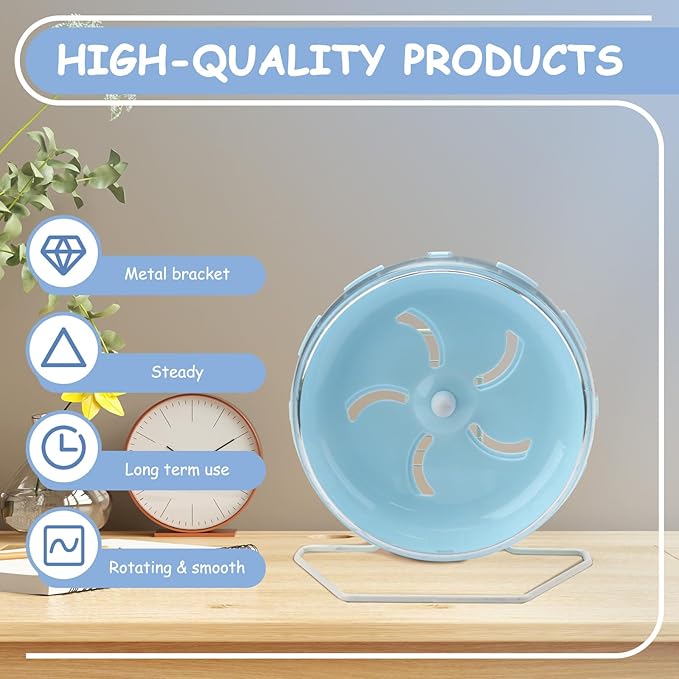 Blue 8.4" Silent Hamster Wheel with Height-Adjustable Stand, Quiet Spinning Hamster Exercise Wheels, Small Animal Chinchilla Running Toys Cage Accessories for Gerbils Mice Rats (Blue)
