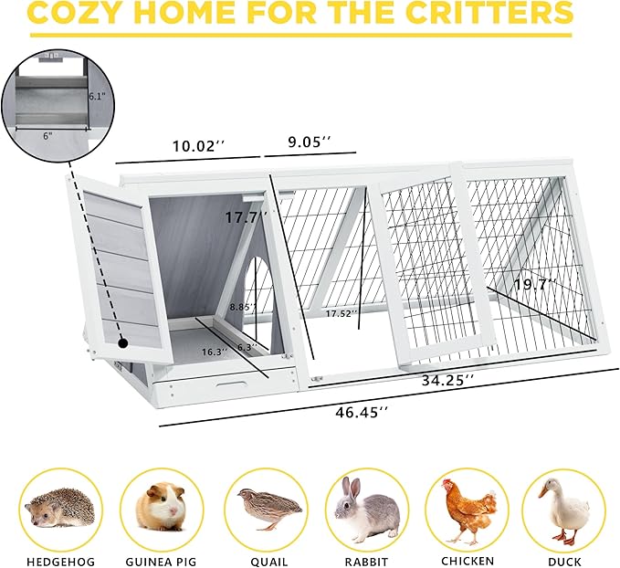 Chicken Coop for 2 Chickens Small Rabbit Hutch Quail Coop Wooden Bunny Cages Outdoor Chicken Comes with Tray (Wood) - TenaoVilleux