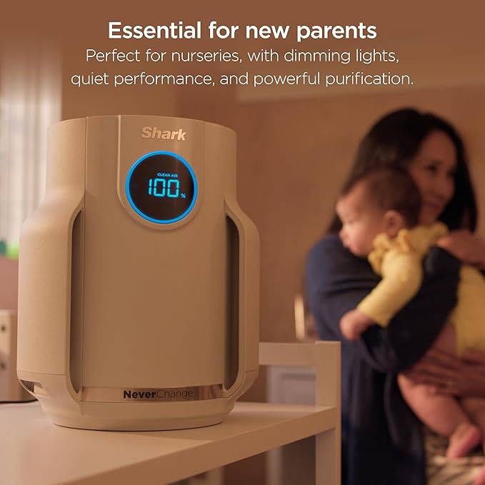 Shark Air Purifier for Home, NeverChange Compact Pro, for Bedroom, Nursery, Home Office, Dorm, HEPA-Exceeding Filter, Captures Pollutants, Pet Dander, Dust, Odor, Smoke, and More, HP072PL, Lilac