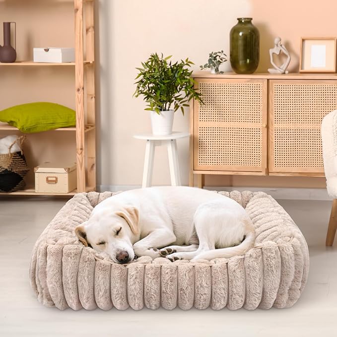Dog Bed Rectangle, Washable Sleeping Pet Bed, Ultra Soft Puppy Sleeping Mat for Small Dogs and Cats with Anti-Slip Bottom(24×24inch, Camel)