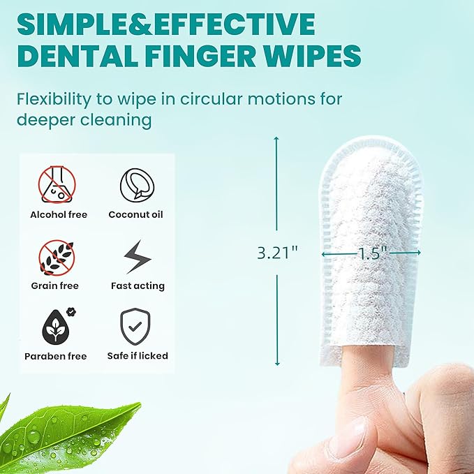 Dental Care Finger Wipes 60 Counts,Teeth Cleaning Finger Wipes for Dogs & Cats,Reduces Plaque & Supports Oral Freshness, Small Animal Stain Removers, Coconut Scent