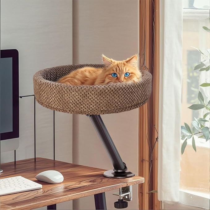 Simcat Modern Desk Cat Bed for Indoor Cats, Removable Study Office Game Tables Cat Desk Bed, Small Day Kitten Adjustable Pet Nest Bed