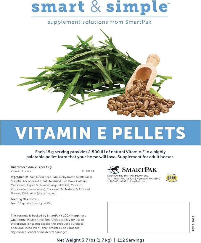 Smart & Simple Vitamin E Pellets | Horse Supplement Pellets | Vitamin E for Horses | Immune Support | Pellet Form for Easy Feeding | 112 Servings | 3.7 LB Bucket