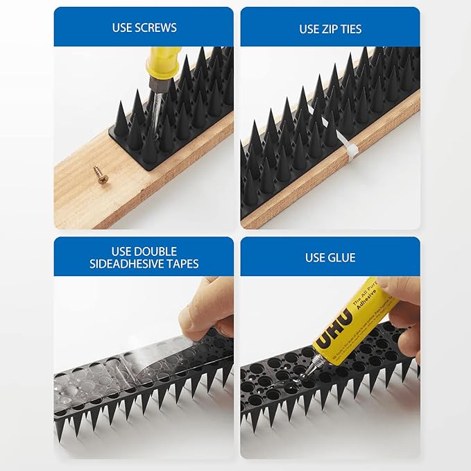 CIIC Bird Spikes, 30 Pack Pigeon Squirrel Raccoon Cat Deterrent Spike Outside Anti Robin Defender Outdoor to Keep Birds Away Roof Fence Window Nest, Black