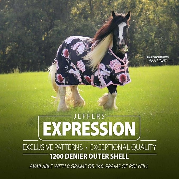 Jeffers Expression 1200 Denier Standard Neck Turnout Blanket, Rose Garden, 66" - Waterproof, Breathable Horse Blanket with 0g Polyfill, No insulation - Ideal Protection for Wind and Rain, Light Weight