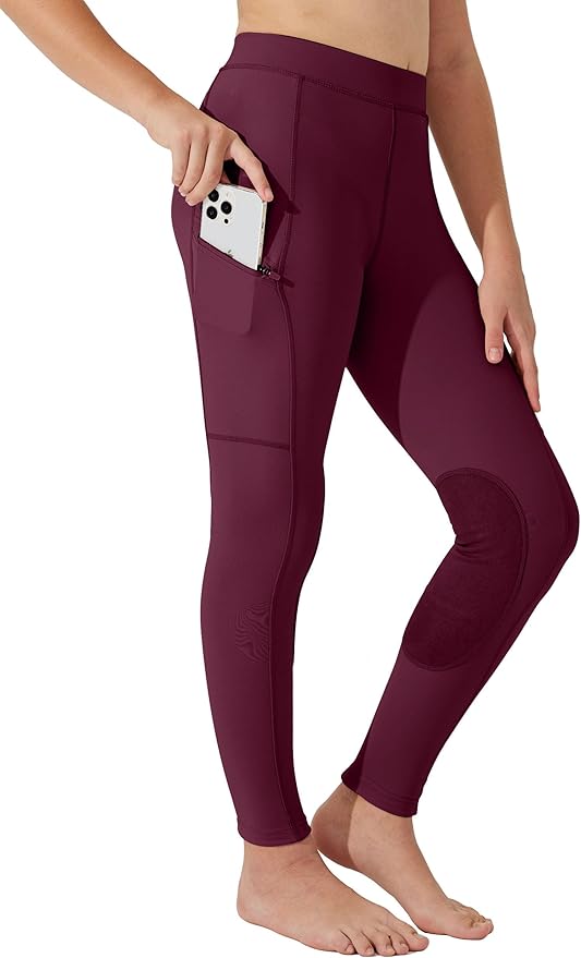 Willit Girls Horse Riding Pants Tights Kids Equestrian Breeches Knee-Patch Youth Schooling Tights Zipper Pockets