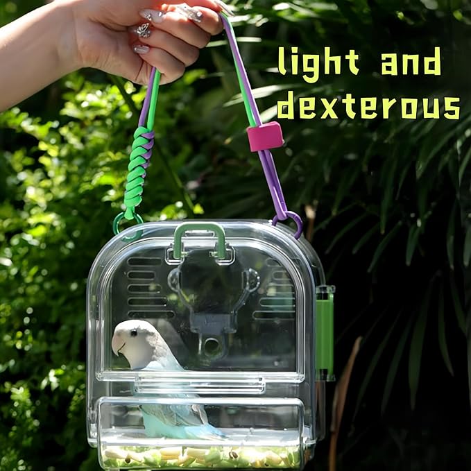 Portable Plastic Bird Cages，Travel Bird Cage,Lightweight Waterproof Ventilated Small Bird Cage,Outdoor Use Easy to Carry,for Small Birds, Budgies and Pet Birds (Green, A)