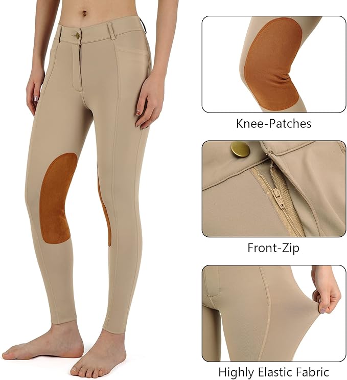 beroy Horse Riding -Pants Women Equestrian-Breeches - Ladies Training Horseback Riding Tights Full Seat Silicone Pockets