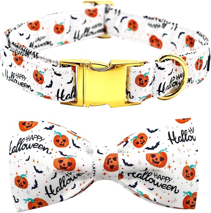 Halloween Dog Collar, Pet Collar Bow Pumpkin Pet Collar Girl Boy Holiday Collars Gift Bow Cute Soft Puppy Collars for Large Dogs