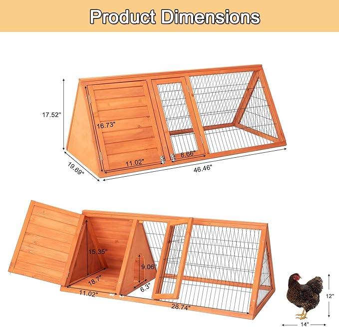 Chicken Coop for 2 Chickens Small Rabbit Hutch Quail Coop Wooden Bunny Cages Outdoor Chicken Comes with Tray (Wood) (Brown)