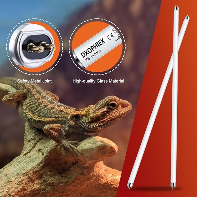 DXOPHIEX 10.0 T5 UVB Reptile Light 2 Pack 24W Reptile Bulb,UVA UVB Light Bulb for Bearded Dragon,Chameleon,Tortoises, Lizards and Turtles