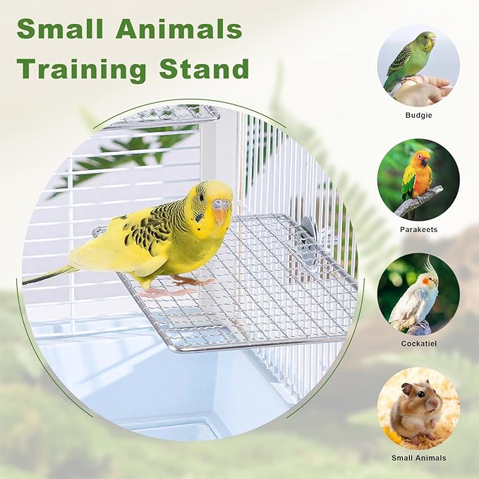 Stainless Steel Bird Perch for Cage, Open-Grid Easy Clean Parrot Perch Stand Platform, Claw-Friendly Grip Bird Cage Accessories for Cockatiel, Conure, Budgie, Parakeet, Small Medium Birds