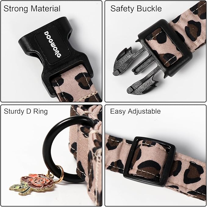 DOGWONG Fall Leopard Dog Collar- Cute Classic Animal Dog Collars Adjustable Girl Dog Collar for Small Medium Large Dogs XL