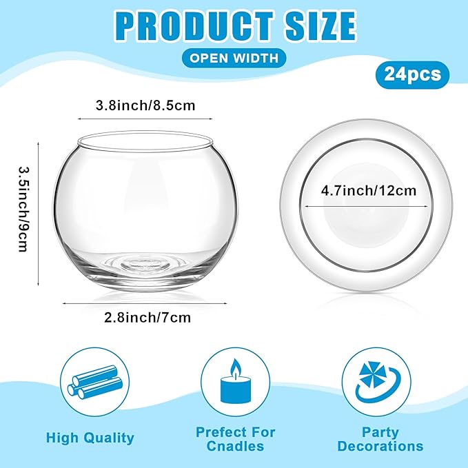Zopeal 24 Pcs Fish Bowl Vase Glass Bubble Bowl Globe Glass Clear Bubble Vase Round Terrarium Goldfish Flower Centerpiece for Wedding Event Arrangement Office Home (3.5" h X 4.7" w)