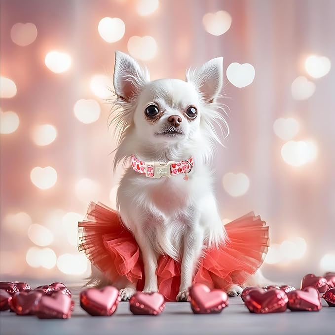 Valentines Dog Collar for Large Dogs - Pink Valentine Hearts Dog Collars, Girly Love Female Dogs Collars, Lightweight Adjustable Cute Puppy Collar with Quick-Release Buckle XL