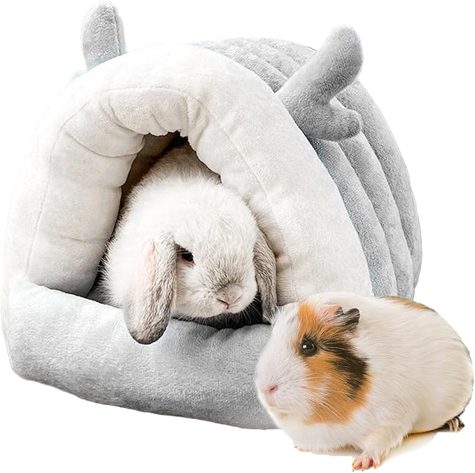 Guinea Pig Hideout, Warm Bed for Guinea Pig,Rabbits, Chinchillas, Cozy Small Animal Winter Shelter (Gray, Large)
