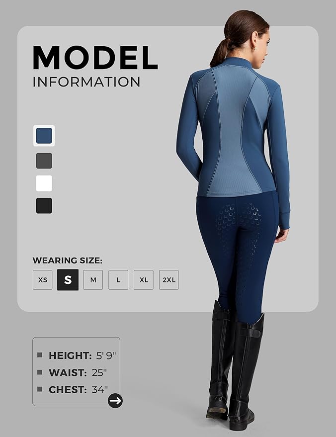 FitsT4 Sports Womens Equestrian Riding Shirts Long Sleeve Fleece Lined Horse Full-Zip Winter Thermal Jackets
