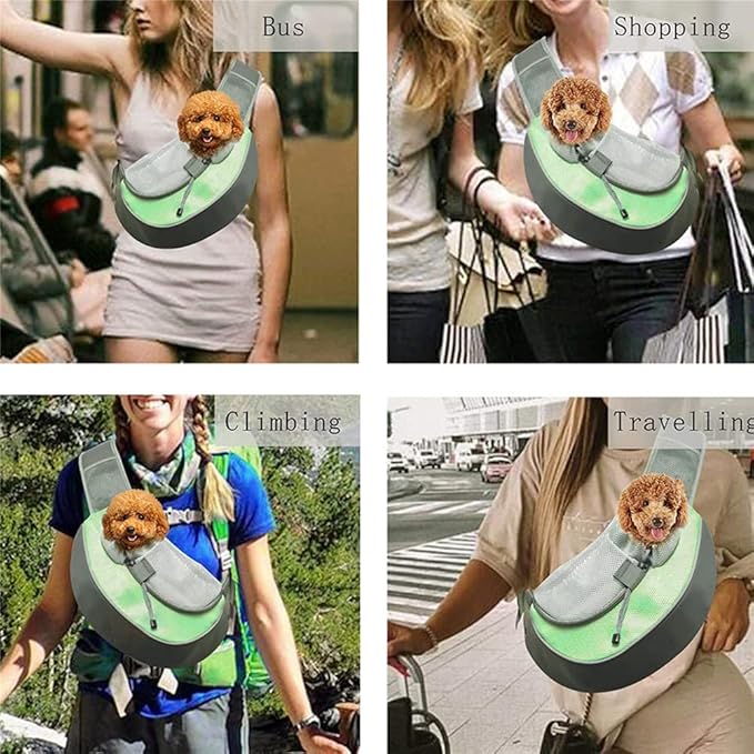 JiangYanus Dog Carrier Sling, Hand Free Drawstring Dog Papoose with Adjustable Strap, Breathable Mesh Travel Safe Puppy Sling Bag Carrier, Crossbody Satchel Dog Purse with Pocket for Outdoor Dogs Cats