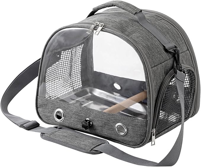 Bird Travel Cage, Bird Carrier,Transparent Bird Travel Carrier Including Standing Stick and Steel Plate,Foldable and Breathable kleintier transportbox for Small Pets