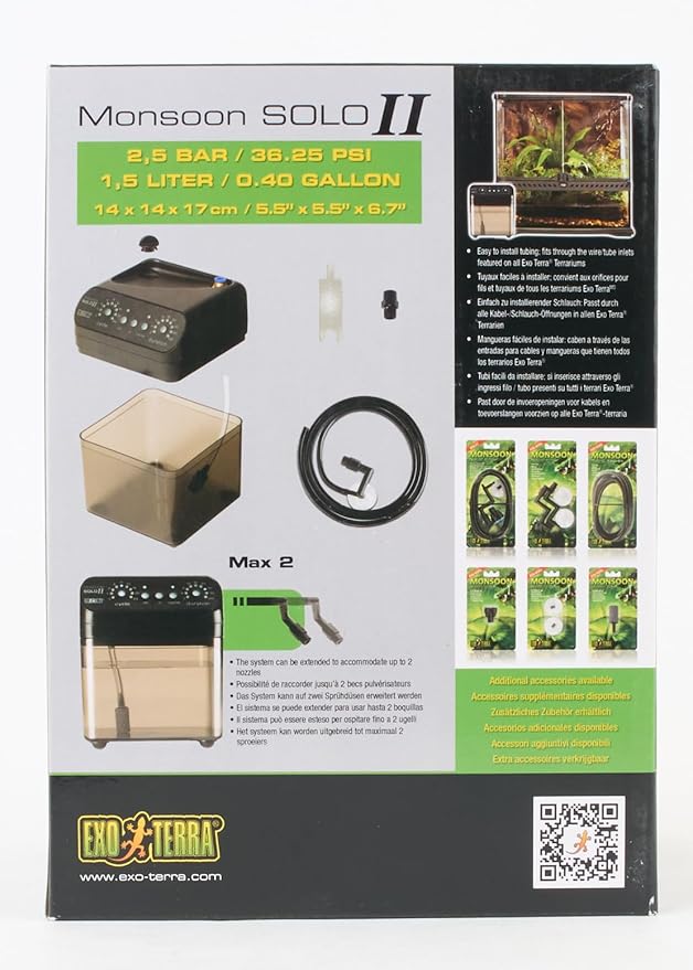 Exo Terra Monsoon Solo II - Programmable Misting System for Reptile Terrariums, Ultimate Humidifier with Multiple Nozzles for Optimal Humidity Control