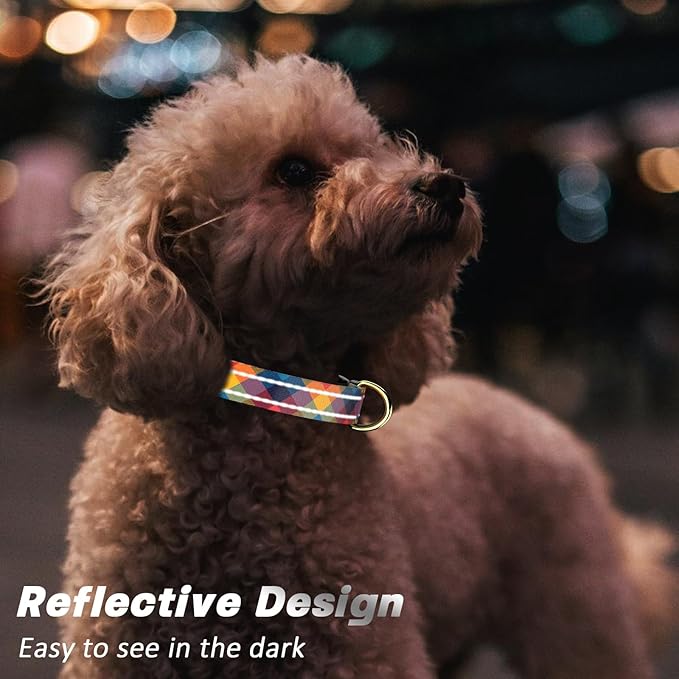 Reflective Dog Collar for Large Dogs, Cute Boho Adjustable Heavy-Duty Nylon Puppy Collar for Boy and Girl Female, Soft Pet Accessories with Quick Release Buckle, Colorful Tartan