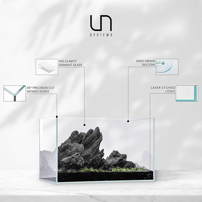 Ultum Nature Systems Ultra Clear Rimless Aquarium - Low Iron Glass Fish Tank with 45° Mitered Edges, 5mm-12mm Thick, Leveling Mat Included (3N, Nano, 3 Gallon)