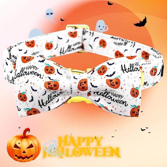 Halloween Dog Collar, Pet Collar Bow Pumpkin Pet Collar Girl Boy Bow Dog Collars Cute Soft Puppy Collar for X-Large Dogs