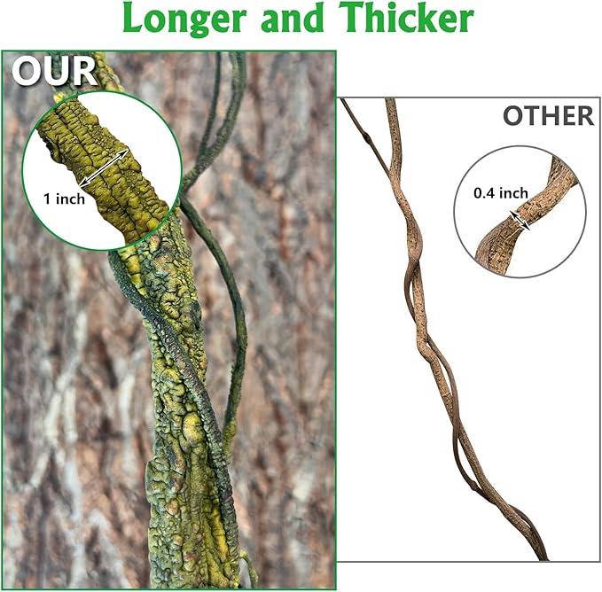VCEPJH Large Reptile Vines Thick Terrarium Plants 118 Inches Long Flexible Climbing Branch Snake Tank Accessories Greenery Habitat Decor for Bearded Dragon Chameleon Gecko Frog Lizard (L)