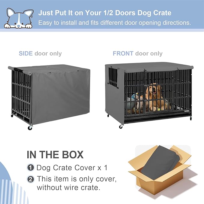 Explore Land Dog Crate Cover Heavy Duty Polyester Pet Kennel Sunshade Universal Fit for 54 inches Wire Cage (Grey)