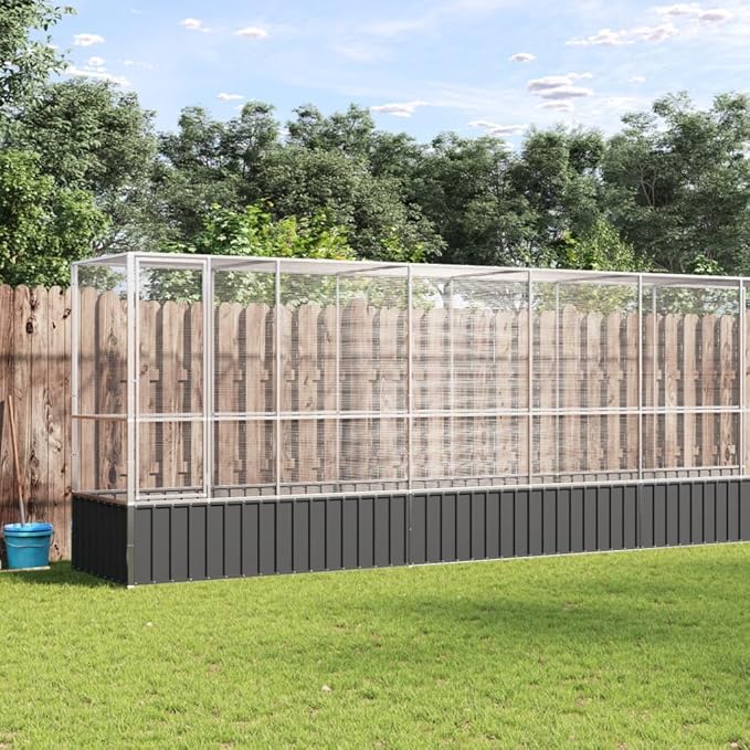 Large Metal Heavy Duty Walk-in Aviary Cage with Extension, Ample Activity Space Bird Cage with Lockable Door Also for Chickens and Rabbits, Silver 328.5"x42.1"x83.5" Steel,-409