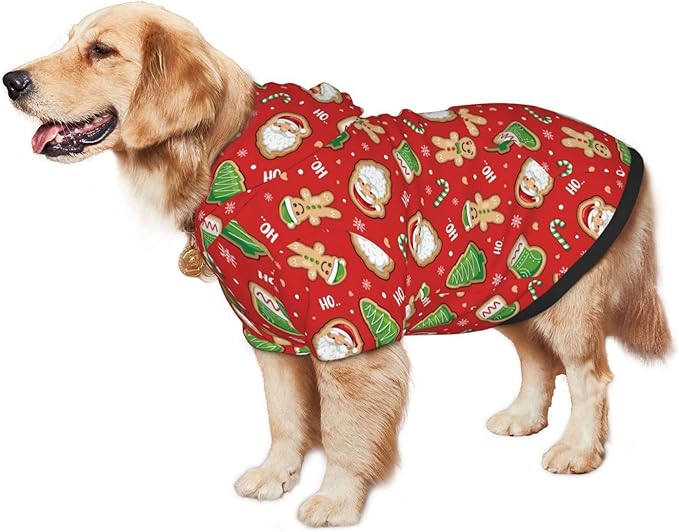 Santa Claus with Gingerbread Man Hoodie,Christmas Cosplay Dog Clothes with Pocket and Hat Winter Clothes Sweaters Large