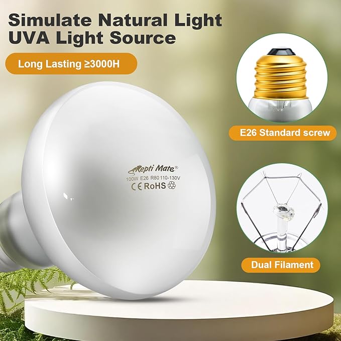 2Pack Reptile Heat Lamp, 100W Reptile Heat Emitter Basking Spot Light, UVA Daylight Heat Lamp Bulbs for Chickens Coop Reptiles Pets Brooder Use