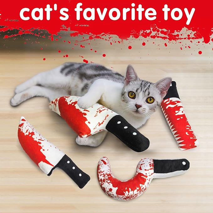 Idepet Cat Toys Catnip Crinkly Sound Toy Toys Christmas Kitten Bite Teething Chew Toys for Indoor All Breeds Cats Exercise (Horror Knife-Shaped Cat Toys)