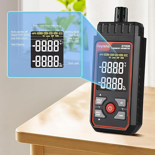 Industry Temperature Humidity Meter High Precision and High Rate Digital Hygrometer with Ambient, Relative Humidity, Dew Point, Wet Bulb Thermometer, Min/Max Hold ±1.5°C/±3°F and ±5% RH
