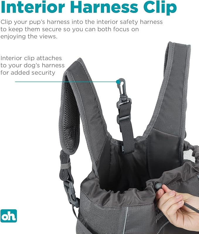 Outward Hound PupPak Dog Front Carrier, Medium, Grey – Hands-Free Hiking & Camping Pet Backpack for Small Pets up to 20 lbs, Padded Straps, Breathable Mesh, Water-Resistant, Safety Clip