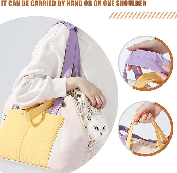 Small Dog Carrier Purse, Soft Fluffy Pet Carrier Tote Cat Carrier with Secure Harness Clip and Removable Pad, Woman Style Pet Travel Handbag（White）