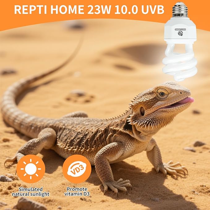 UVA UVB Reptile Light 23W 10.0,Desert Terrarium Compact Fluorescent Lamp,UVB Reptile Light Bulb for Bearded Dragon, Lizard,Spider, Snake, Gecko