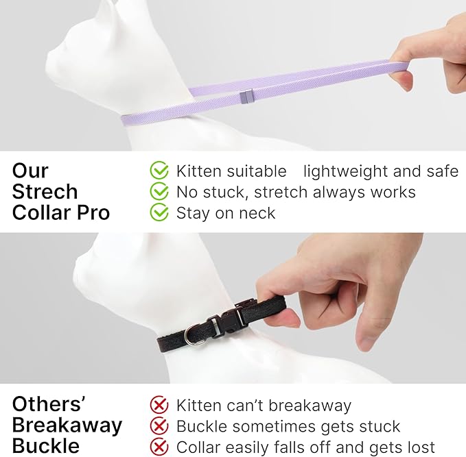 Safety Cat Collar Pro - U.S. IDA Gold Awarding Design, Elastic Quick Release Cat Collar with Buckle Non Breakaway - Lightweight for Kitten All Small Large Cats (Glacier Silver, M 7.9-15.7")