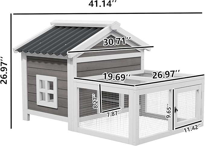Small Rabbit Hutch Wooden Easy to Assemble and Stable Bunny Cage with Waterproof Roof Indoor and Outdoor for Indoor and Backyard use Bunny Rabbit Chick (White)