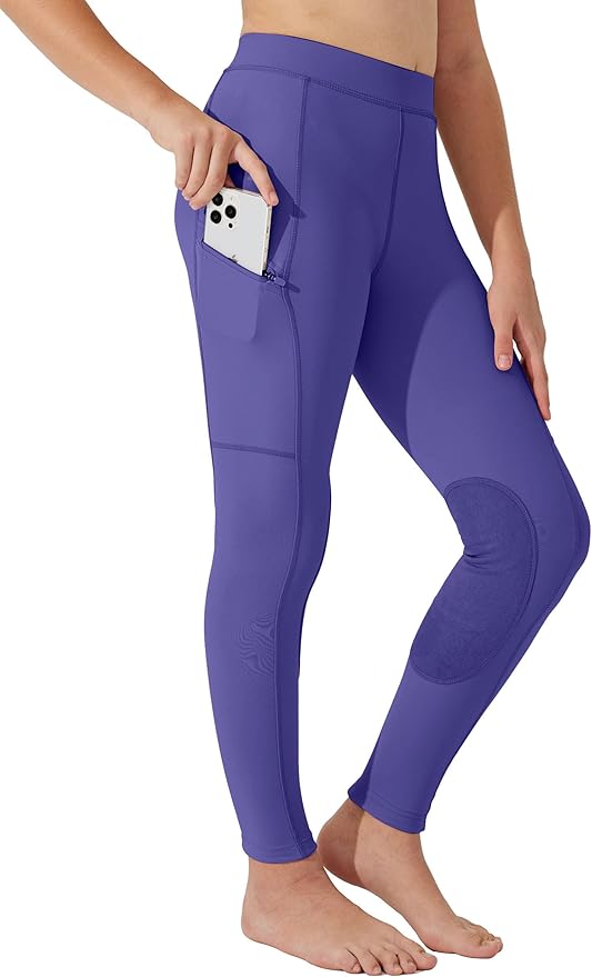 Willit Girls Horse Riding Pants Tights Kids Equestrian Breeches Knee-Patch Youth Schooling Tights Zipper Pockets