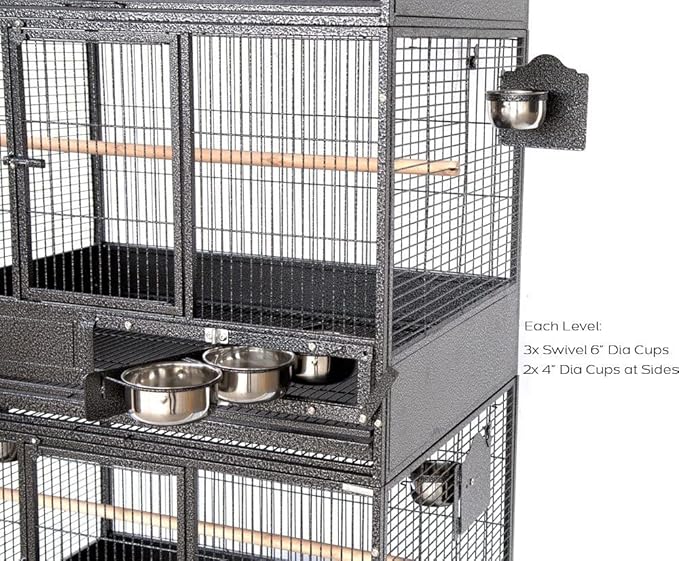 Extra Large Heavy Duty Three Stackers Breeding Breeder Parrot Amazon African Grey Aviary Bird Flight Cage Side Doors with Rolling Wheels 36" L x 24" W x 79" H