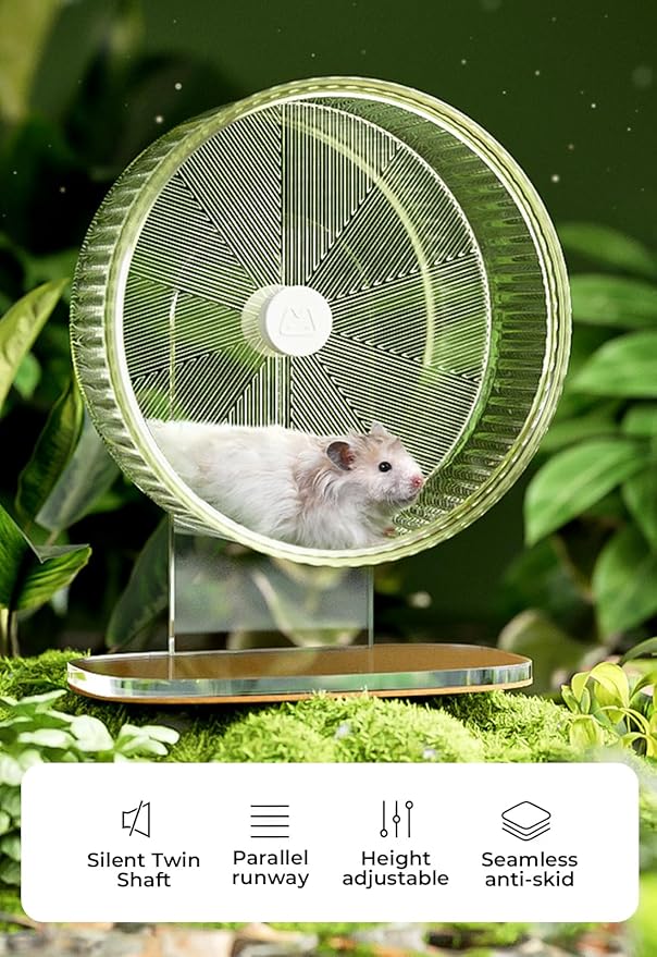 Super-Silent Hamster Exercise Wheel: Silent Spin Toys Hamster Running Wheels with Height Adjustable Stand for Hamsters Gerbils Mice Or Other Small Animals -8.5inch Clear