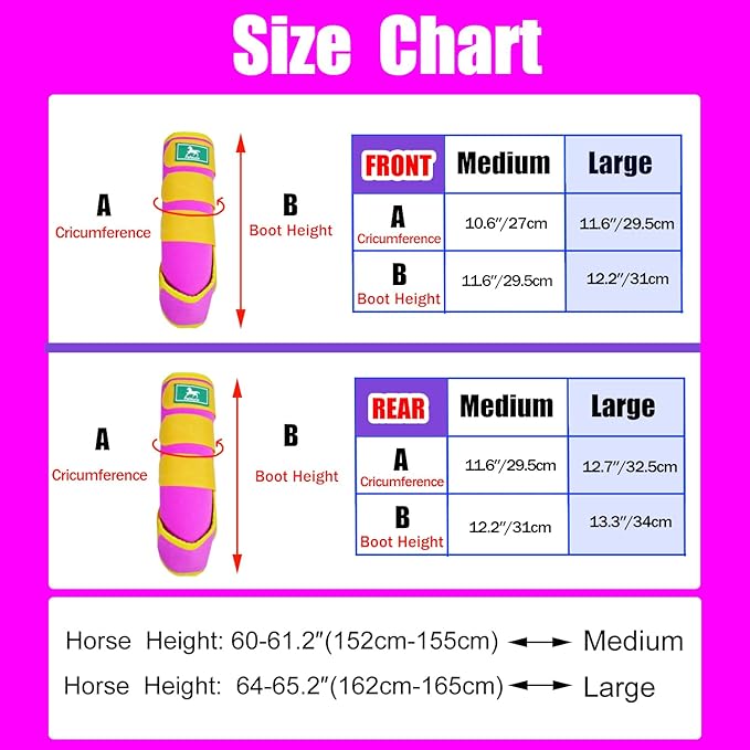 Equine Sport Horse Boots Set of 4 – Neoprene Leg Protection with Durable Hook & Loop Straps, Breathable & Comfortable Fit for Training, Riding, and Performance（Pink, Large）