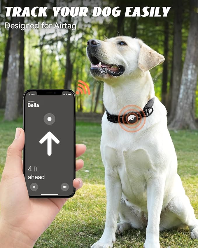 Joytale Airtag Dog Collar, Reflective Pet Collar with Waterproof AirTag Holder, Dual D-Rings, Soft Padded Adjustable for Extra Large Dogs, Black, XL