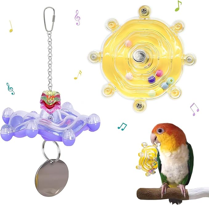 Parakeet Toys, Bird Toys for Parrots,Colorful Interactive Spinner Rattle Parrot Toy,Wheel Bird Chewing Exercise Toy, Birdcage Enrichment Toys for African Grey, Macaw, Budgie, Conures,Cockatiel(2pcs)
