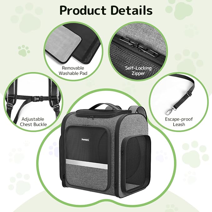 Pawtners Cat Carrier Backpacks with Play Tunnel, Expandable Cat Backpack with Breathable Mesh, Pet Carrier Backpack for Small Cats Dogs Up to 18 Lbs, Dog Backpack for Travel Hiking Camping Outdoor