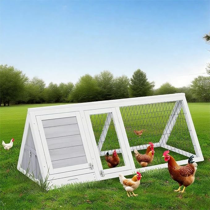 Chicken Coop for 2 Chickens Small Rabbit Hutch Quail Coop Wooden Bunny Cages Outdoor Chicken House w/Ventilating Wire (Wood) (Grey)