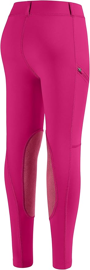 SANTINY Girls Horse Riding Pants with Zipper Pockets Kids Stretchy Equestrian Breeches Knee-Patch Youth Schooling Tights