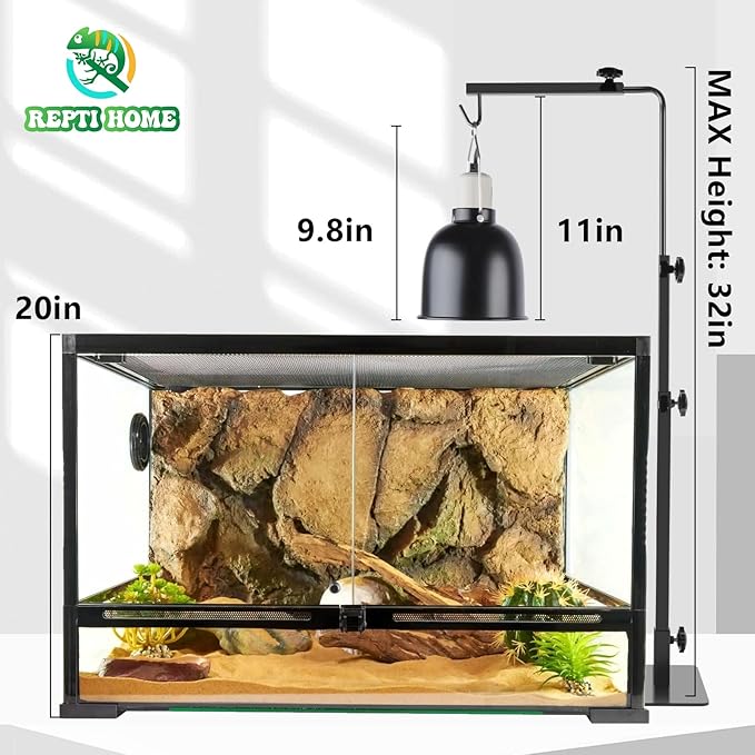 Reptile Lamp Stand, Adjustable 14-32 Inch Heat Lamp Stand, Reptile Light Stand Holder Lamp Hanging Bracket Metal Support for Glass Terrarium